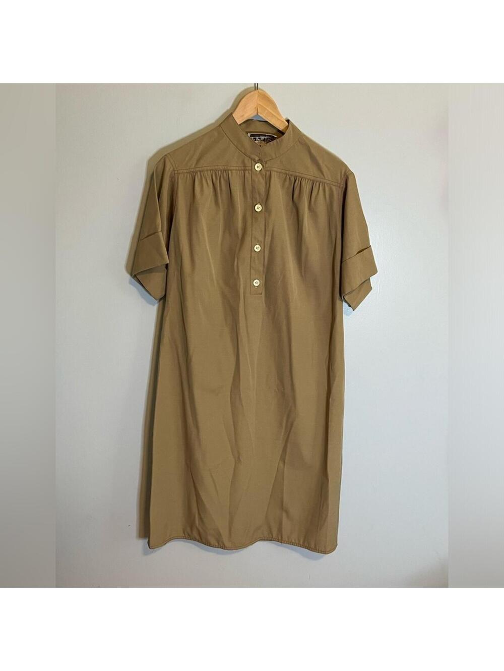 Vintage LF Petite Khaki Tan 80s Office Secretary Dress Large?